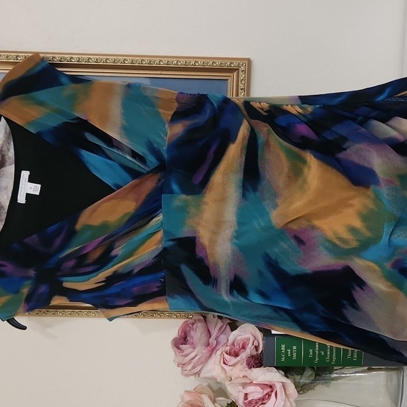 Multicolor Abstract Retro Women's Dress Size 8 Watercolor Unique Vintage - Picture 6 of 12